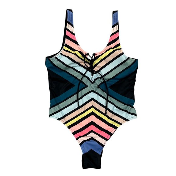 Victoria's Secret Pink Multi Chevron Lace-Up High Cut One Piece Swimsuit Size L - Picture 1 of 6